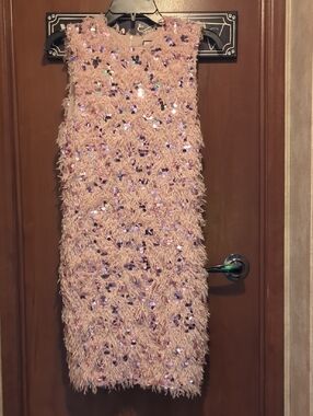 Layered With Love Pink Sequin Shag Sheath Dress